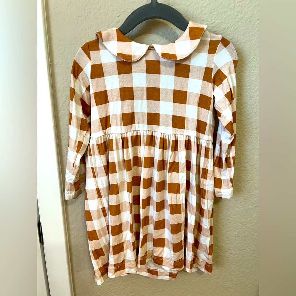 Kate Quinn long sleeve peterpan dress | caramel gingham | bamboo - 18-24m